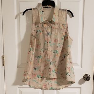 5/$30 SALE! Bird Button-up Tank Blouse (W4)